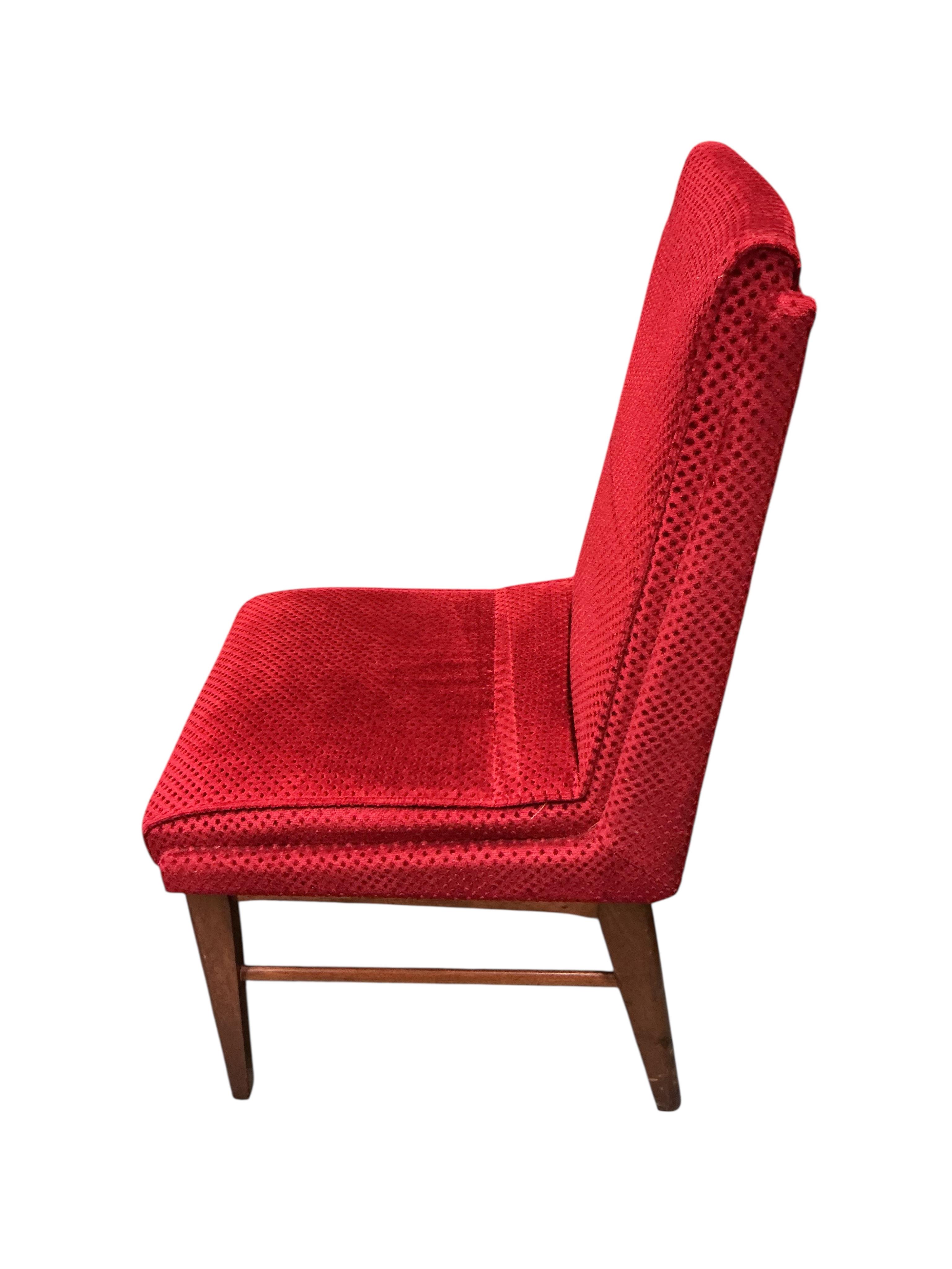 A set of six mid century teak dining chairs, width 42cm, depth 44cm, height 82cm